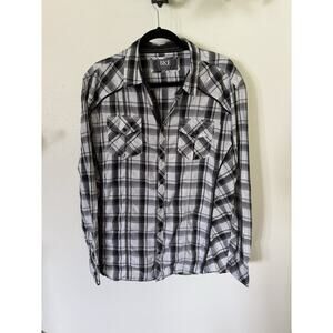 BKE Men’s athletic fit button up shirt- White, Black And Gray Plaid- Size Xl